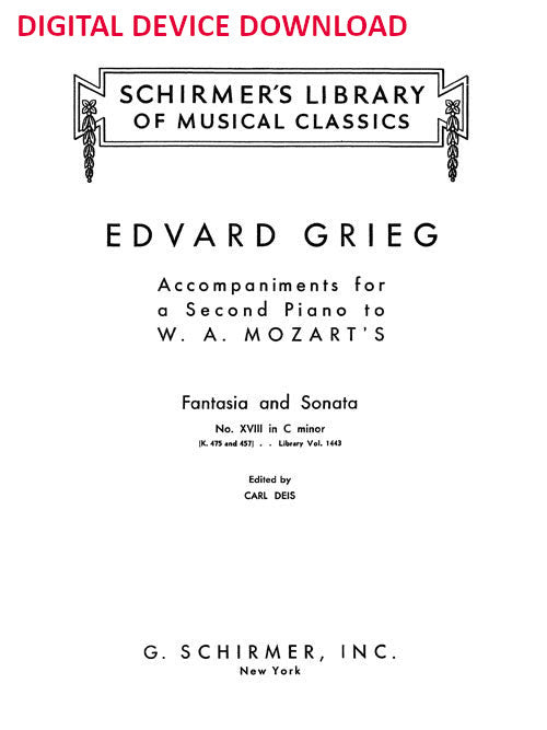 Accompaniments for a Second Piano to Mozart's Fantasia and Sonata (K. 475 and 457) - Digital (Not Printable)