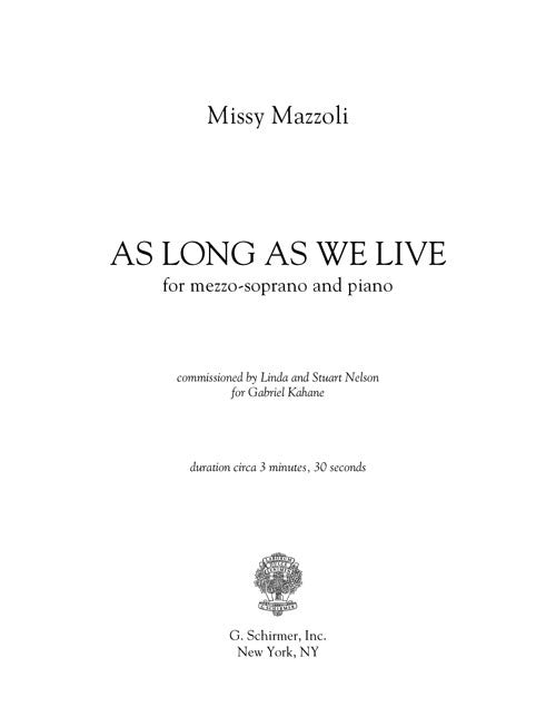 As Long as We Live (Mezzo and Piano) - Digital (Not Printable)