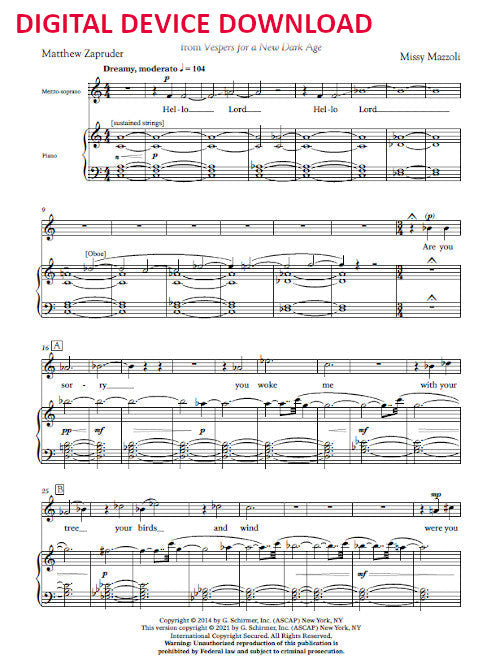 Hello Lord (for mezzo and piano, from Vespers for a New Dark Age) - Digital