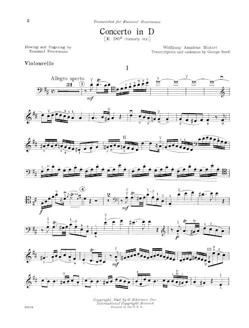 Concerto for Cello in D, K. 314