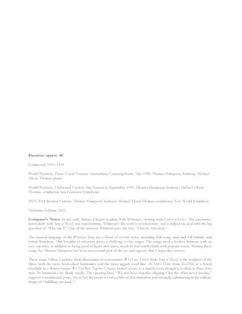 Whitman Songs - Digital (Not Printable)