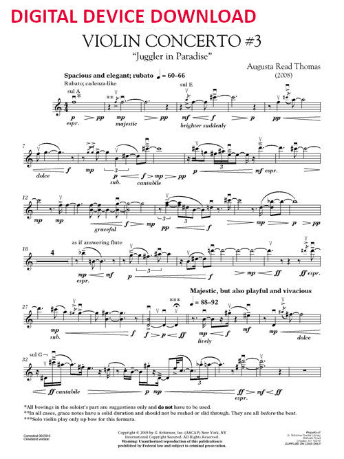 Violin Concerto No. 3, Juggler in Paradise - solo part (violin) - Digital