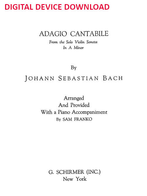 Adagio cantabile, from Sonata BWV 1003 (arr. Franko) - Digital (Not Printable)