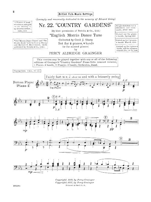 Country Gardens (two pianos, eight hands) - Digital (Not Printable)