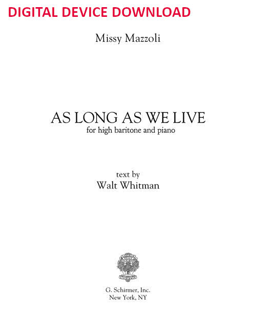 As Long as We Live (High Baritone and Piano) - Digital (Not Printable)