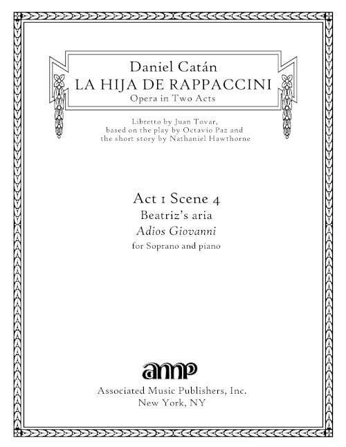 Adios Giovanni (Beatriz's aria, from "Rappaccini's Daughter")