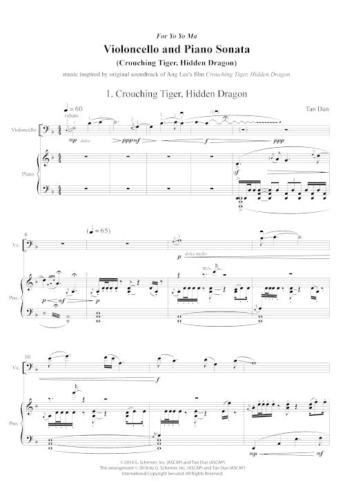 Crouching Tiger Sonata for cello and piano