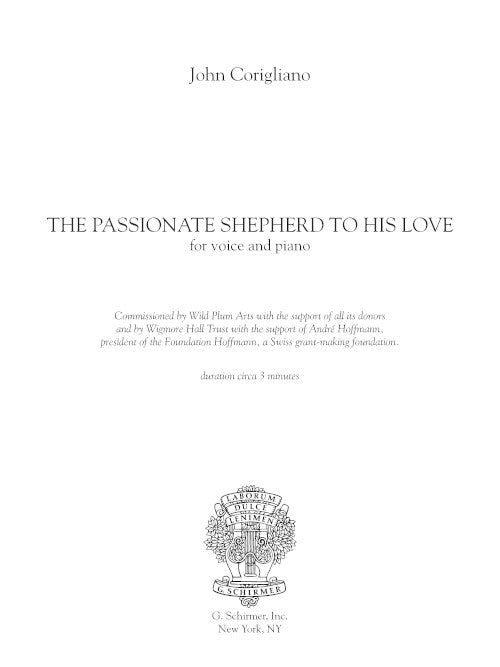 The Passionate Shepherd to his Love for voice and piano - Digital (Not Printable)