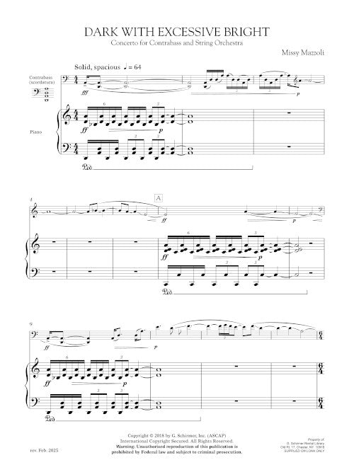 Dark with Excessive Bright - reduction for contrabass and piano - Digital (Not Printable)
