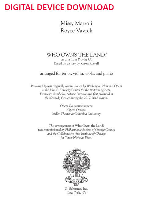 Who Owns the Land? (for tenor and ensemble, from Proving Up) - Digital (Not Printable)