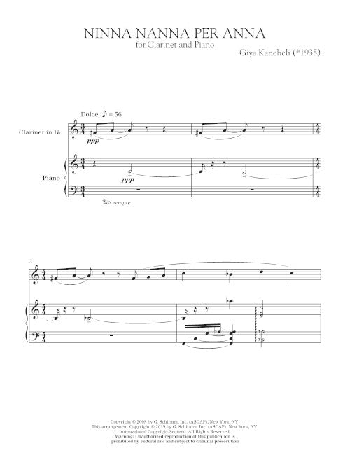 Ninna Nanna Per Anna (clarinet and piano)
