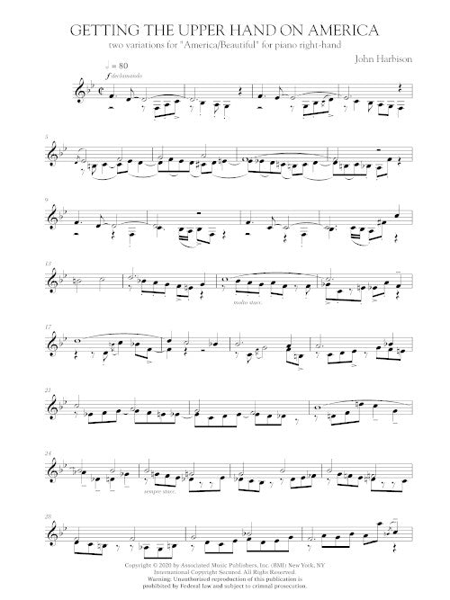 Getting the Upper Hand on America (Two Variations for America/Beautiful) for piano right hand - Digital (Not Printable)