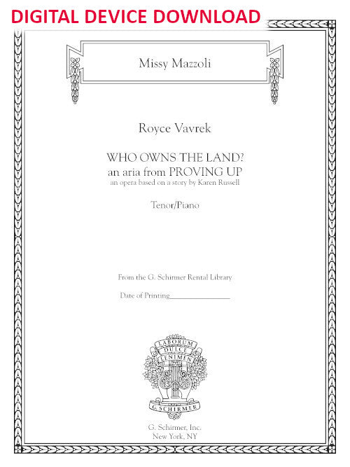 Who Owns the Land? (for tenor and piano, from Proving Up) - Digital