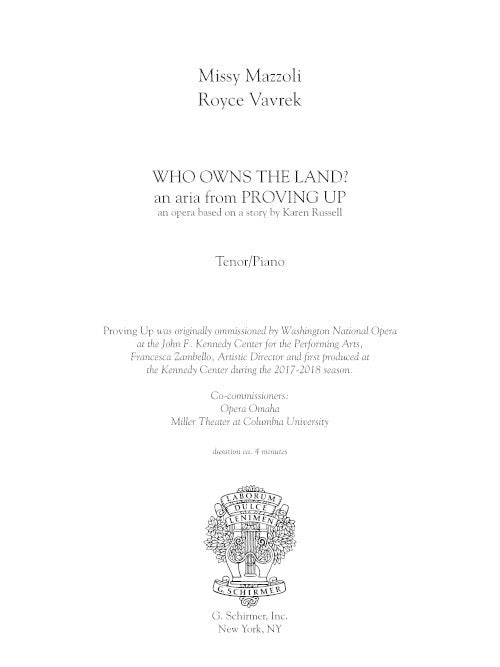 Who Owns the Land? (for tenor and piano, from Proving Up) - Digital (Not Printable)