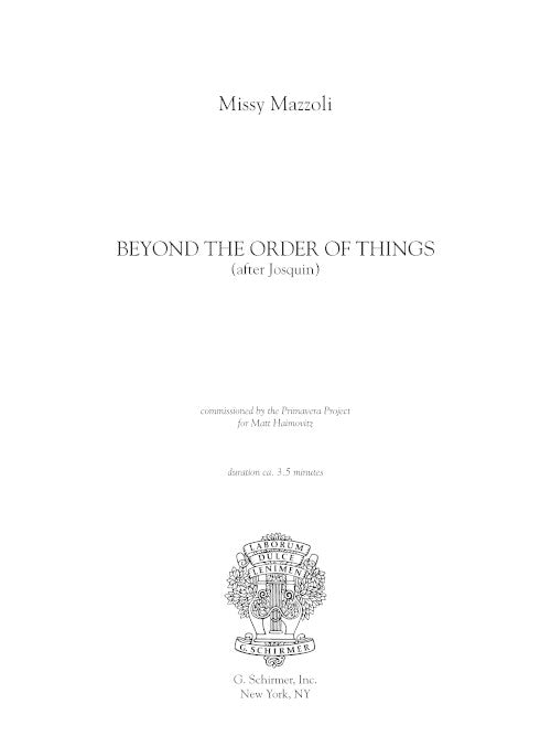 Beyond the Order of Things (after Josquin) for solo cello - Digital