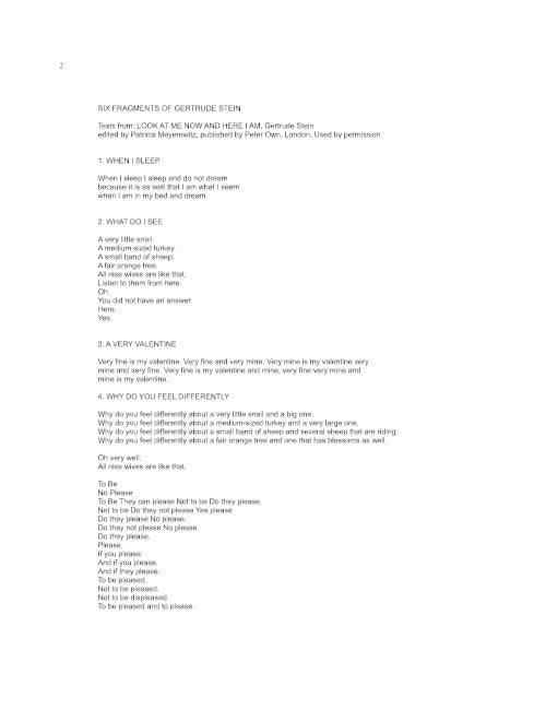 Six Fragments of Gertrude Stein for soprano and ensemble