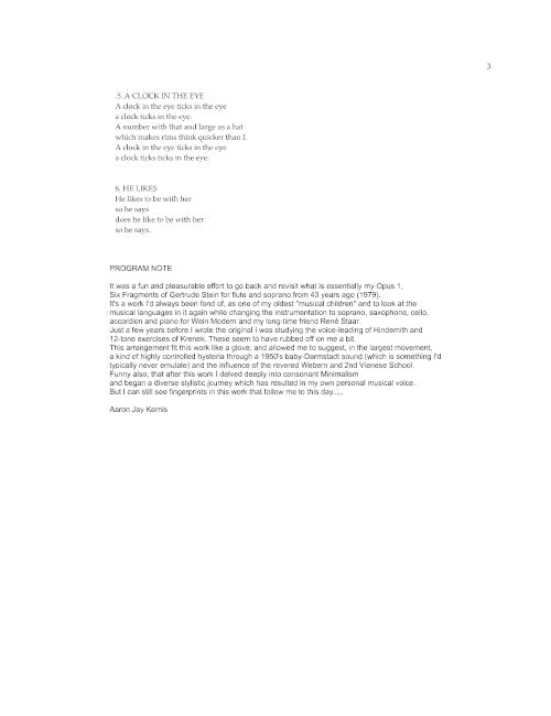 Six Fragments of Gertrude Stein for soprano and ensemble