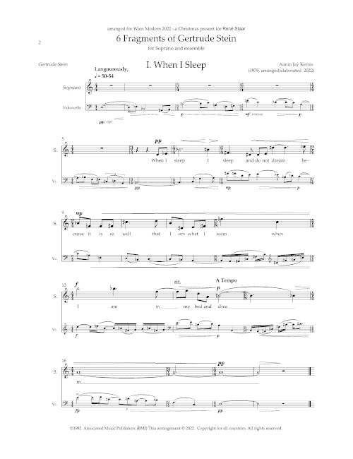 Six Fragments of Gertrude Stein for soprano and ensemble