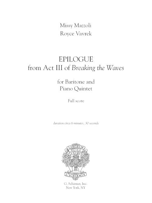 Epilogue (for baritone and ensemble, from Breaking the Waves) score