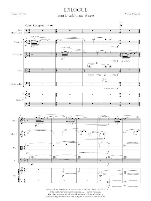 Epilogue (for baritone and ensemble, from Breaking the Waves) score