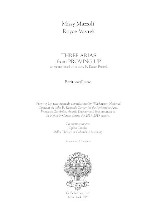 Three Arias from Proving Up (for baritone and piano)
