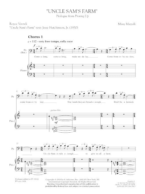 Three Arias from Proving Up (for baritone and piano)