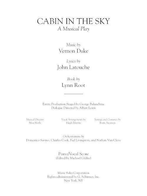 Cabin in the Sky vocal score