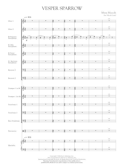 Vesper Sparrow, for wind band - set