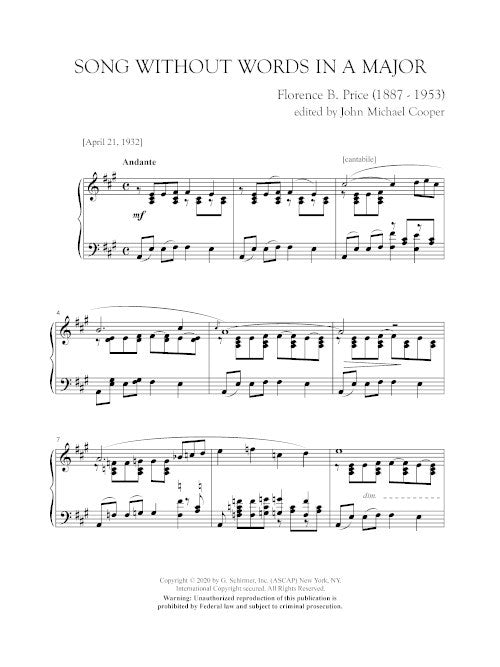 Song Without Words in A Major - Digital (Not Printable)