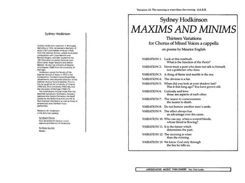 Maxims and Minims, variation 12: The morning is wiser than the evening