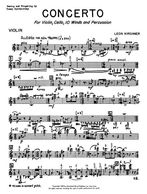 Concerto for Violin, Violoncello, 10 Winds, and Percussion - solo part (violin)