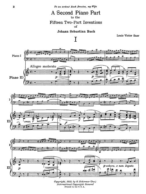 A Second Piano Part to Accompany the 15 Two-Part Inventions of Johann Sebastian Bach