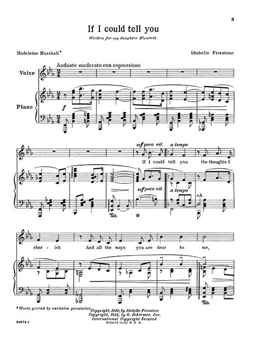 If I Could Tell You - vocal score - low voice