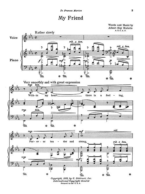My Friend (voice and piano) - vocal score - low voice