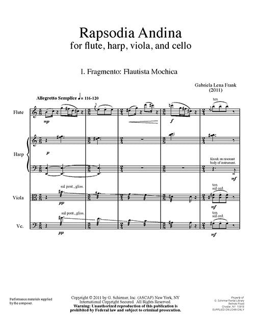 Rapsodia Andina for flute, harp, viola and cello