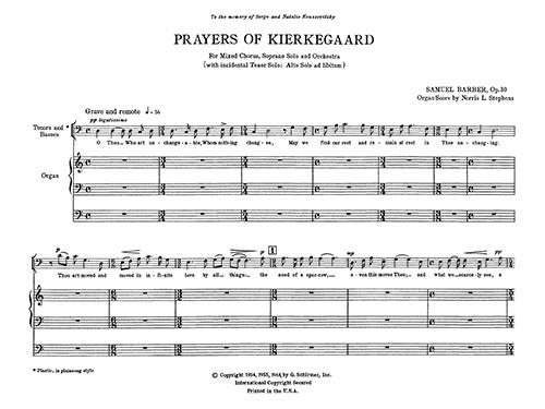 Prayers of Kierkegaard, for organ and chorus