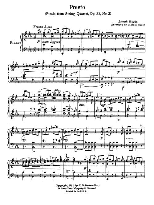 Presto (Finale from String Quartet, Op. 33 No. 2, arranged for piano)