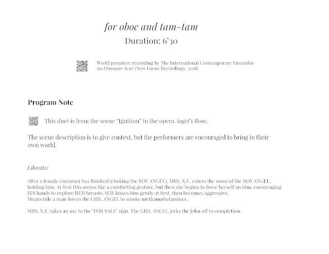Oboe and Tam-tam Duet (from Angel's Bone)