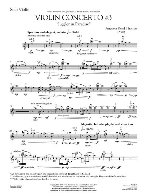 Violin Concerto No. 3, Juggler in Paradise - solo part (violin)