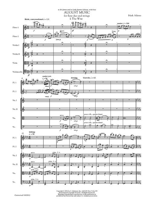 August Music (for 2 flutes and string quartet)