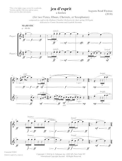 Jeu d'esprit, a fanfare for paired instruments (woodwinds)