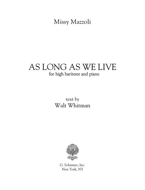 As Long as We Live (High Baritone and Piano)
