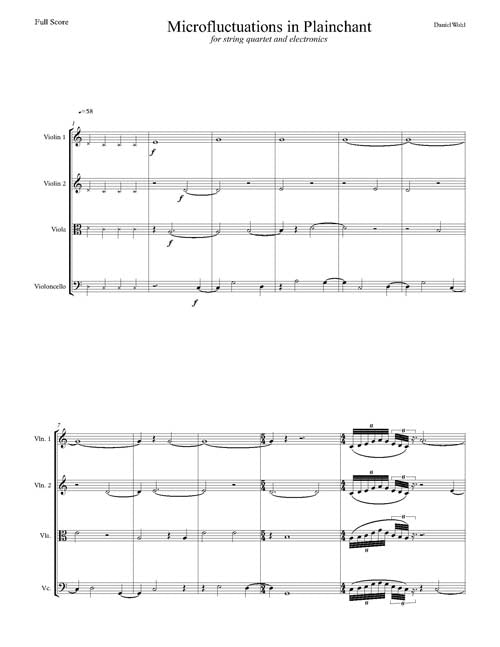 Microfluctuations in Plainchant (for string quartet)- Set of score, parts, and electronics