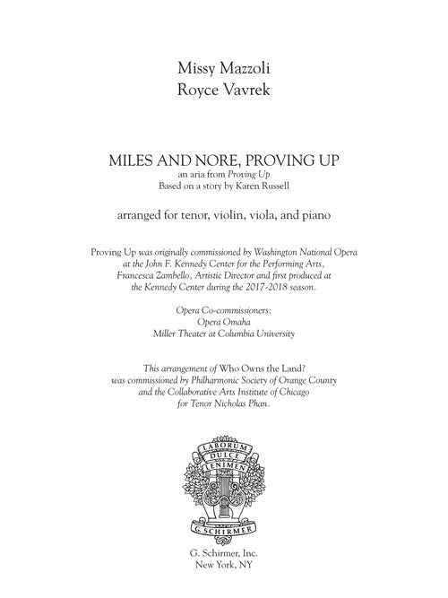 Miles and Nore, Proving Up (for tenor and ensemble, from Proving Up)
