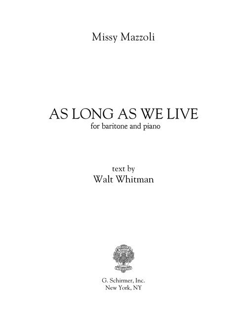 As Long as We Live (Baritone and Piano)