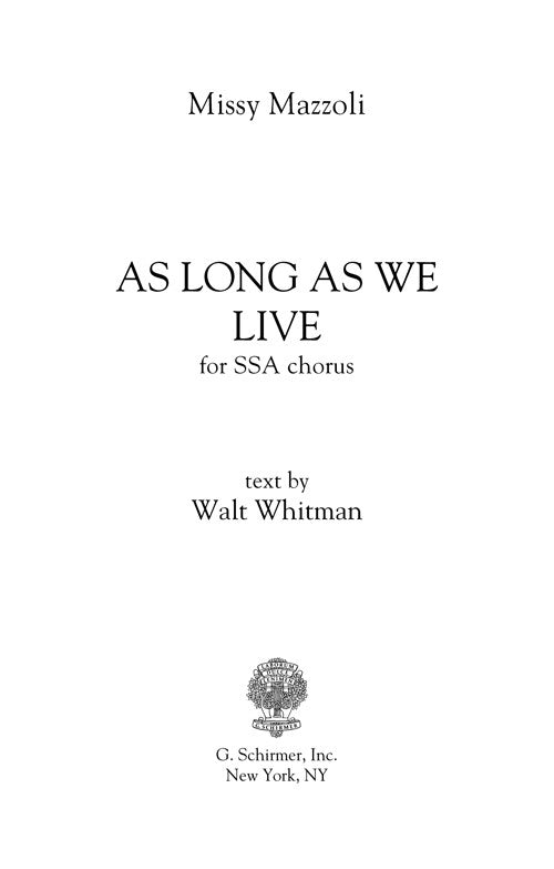 As Long as We Live (for SSA and Piano)