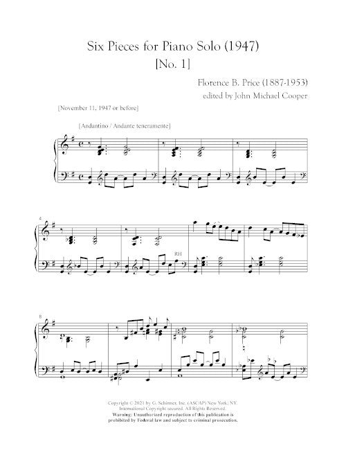 Six Pieces for Piano Solo