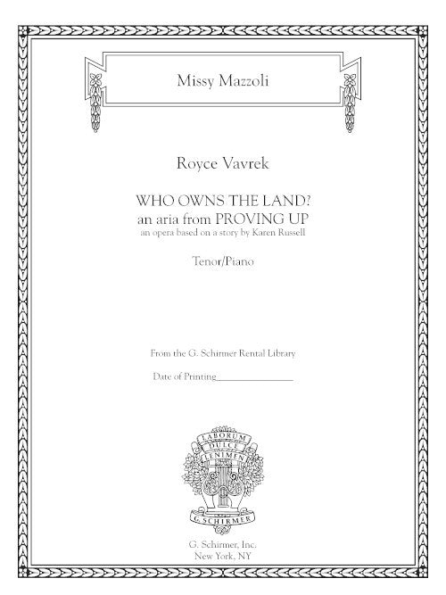 Who Owns the Land? (for tenor and piano, from Proving Up)
