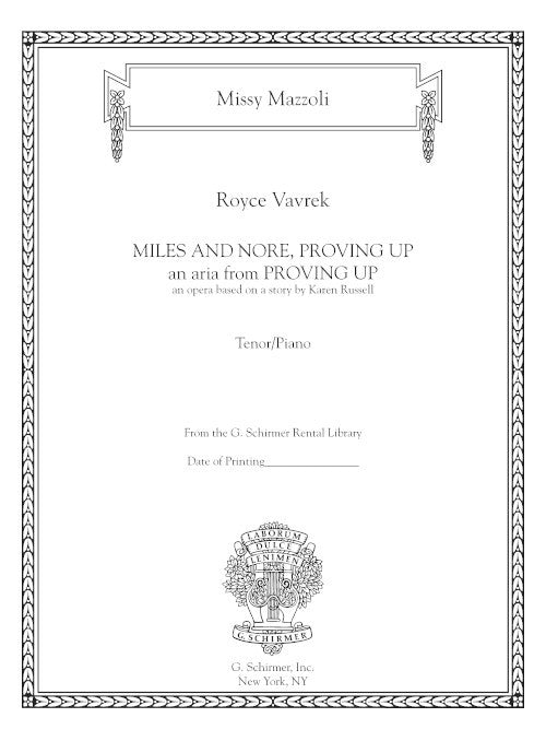 Miles and Nore, Proving Up (for tenor and piano, from Proving Up)
