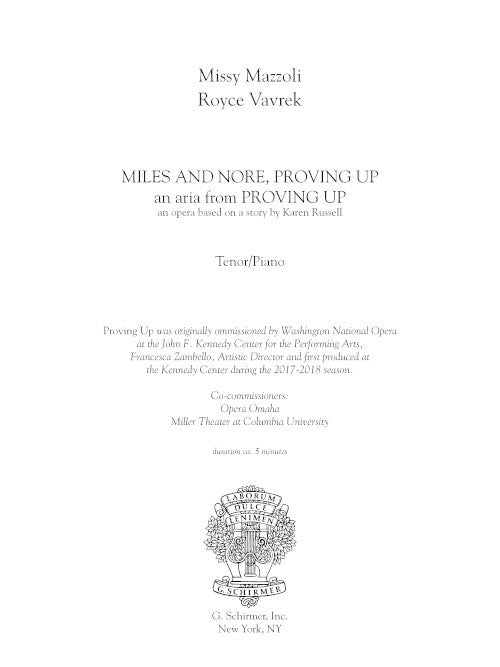 Miles and Nore, Proving Up (for tenor and piano, from Proving Up)